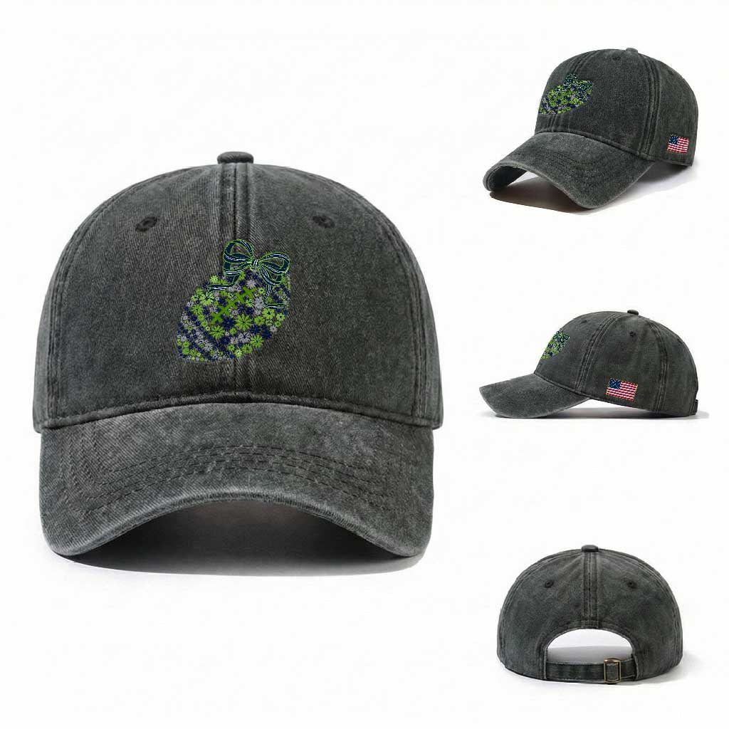 Floral Football With Bow Green And Blue Washed Cotton Baseball Cap Game Day Sports Fan