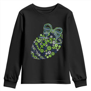 Floral Football With Bow Green And Blue Youth Sweatshirt Game Day Sports Fan TS12 Black Print Your Wear