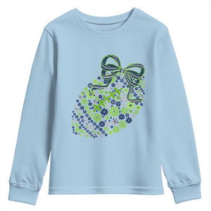 Floral Football With Bow Green And Blue Youth Sweatshirt Game Day Sports Fan TS12 Light Blue Print Your Wear
