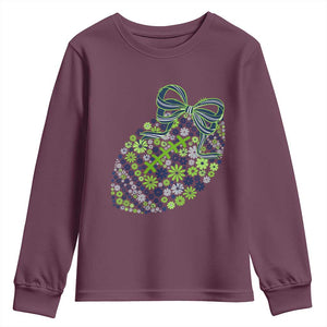 Floral Football With Bow Green And Blue Youth Sweatshirt Game Day Sports Fan TS12 Maroon Print Your Wear