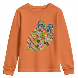 Floral Football With Bow Green And Blue Youth Sweatshirt Game Day Sports Fan TS12 Orange Print Your Wear