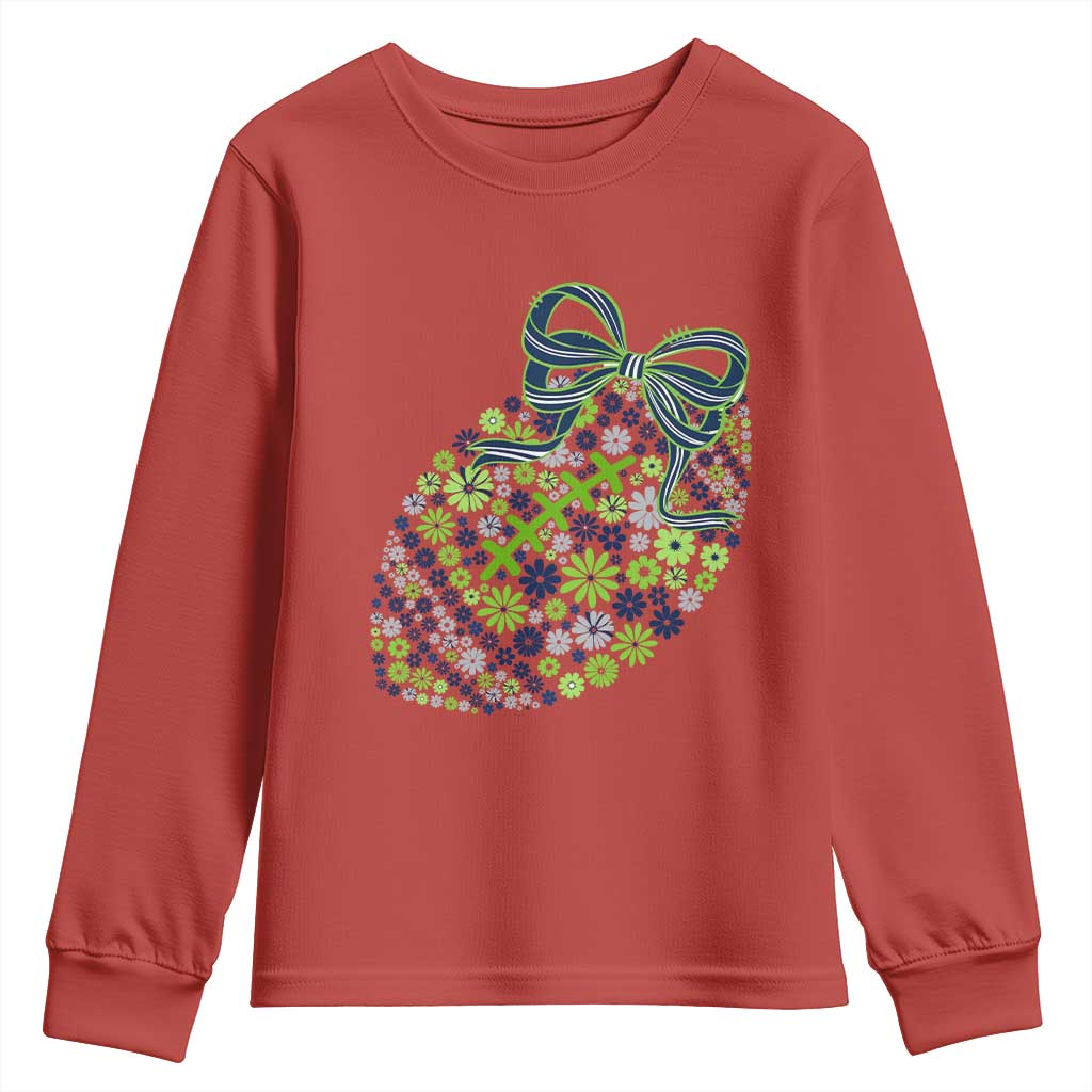 Floral Football With Bow Green And Blue Youth Sweatshirt Game Day Sports Fan TS12 Red Print Your Wear