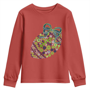 Floral Football With Bow Green And Blue Youth Sweatshirt Game Day Sports Fan TS12 Red Print Your Wear