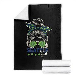 Seattle Girl Football Throw Blanket Messy Bun Game Day Sports Fan