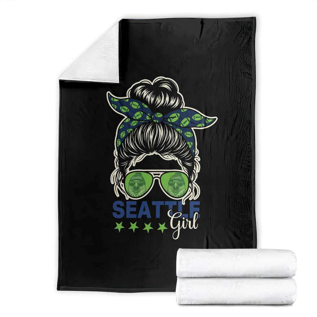 Seattle Girl Football Throw Blanket Messy Bun Game Day Sports Fan TS12 Black Print Your Wear