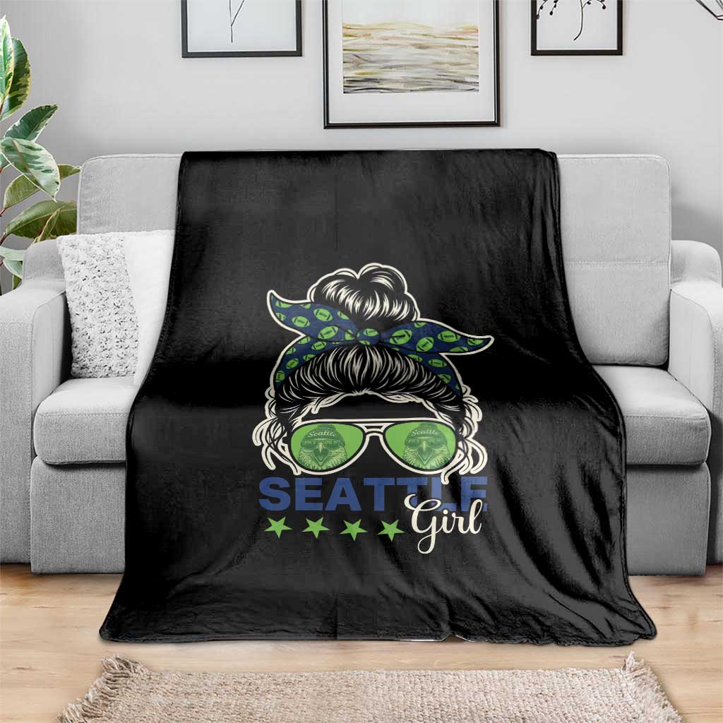 Seattle Girl Football Throw Blanket Messy Bun Game Day Sports Fan