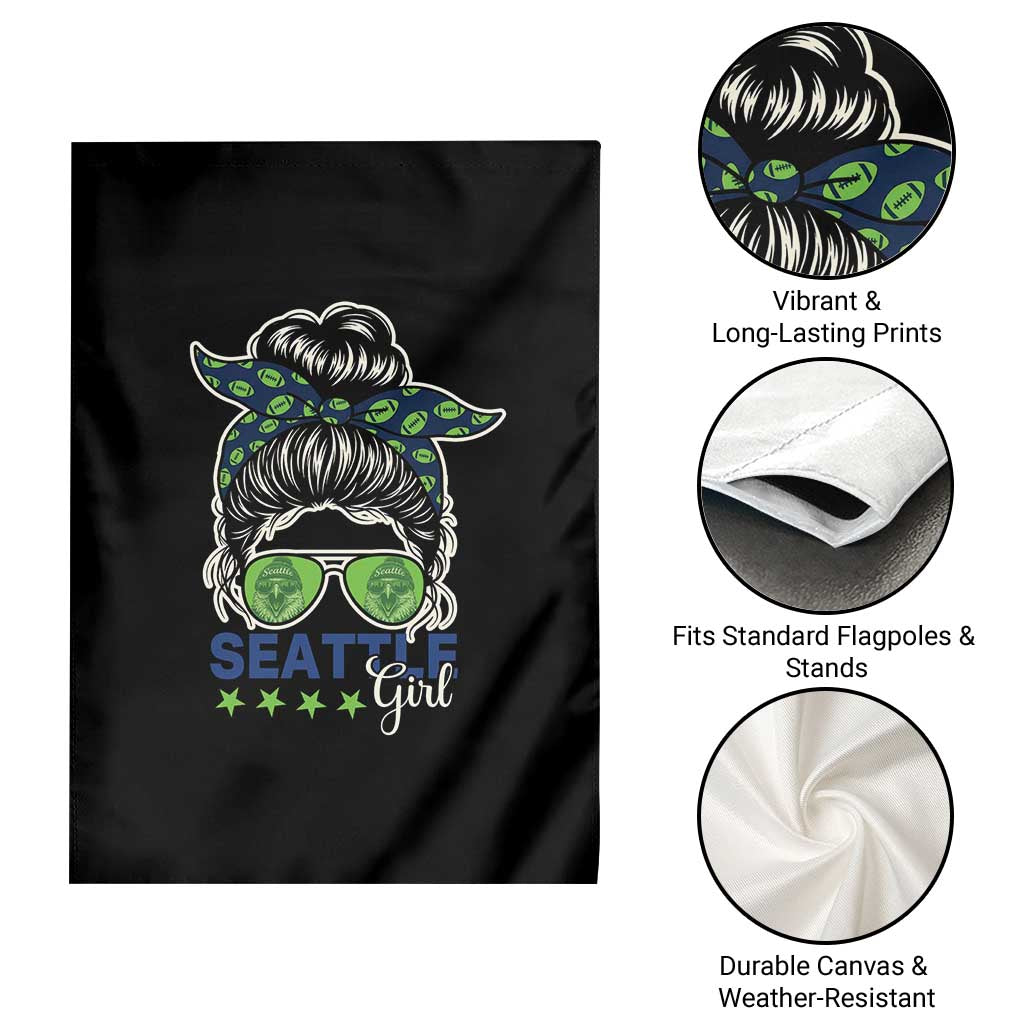 Seattle Girl Football Garden Flag Messy Bun Game Day Sports Fan