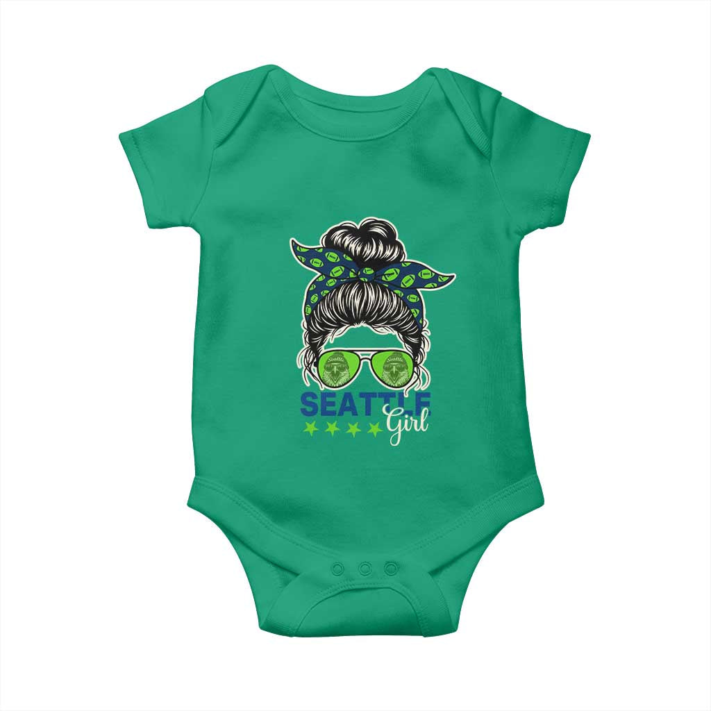 Seattle Girl Football Baby Onesie Messy Bun Game Day Sports Fan