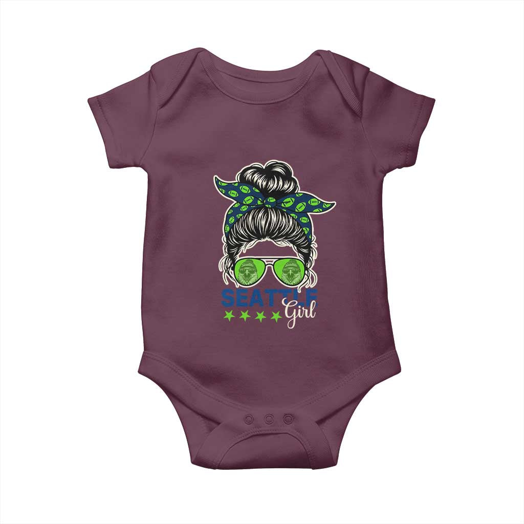 Seattle Girl Football Baby Onesie Messy Bun Game Day Sports Fan