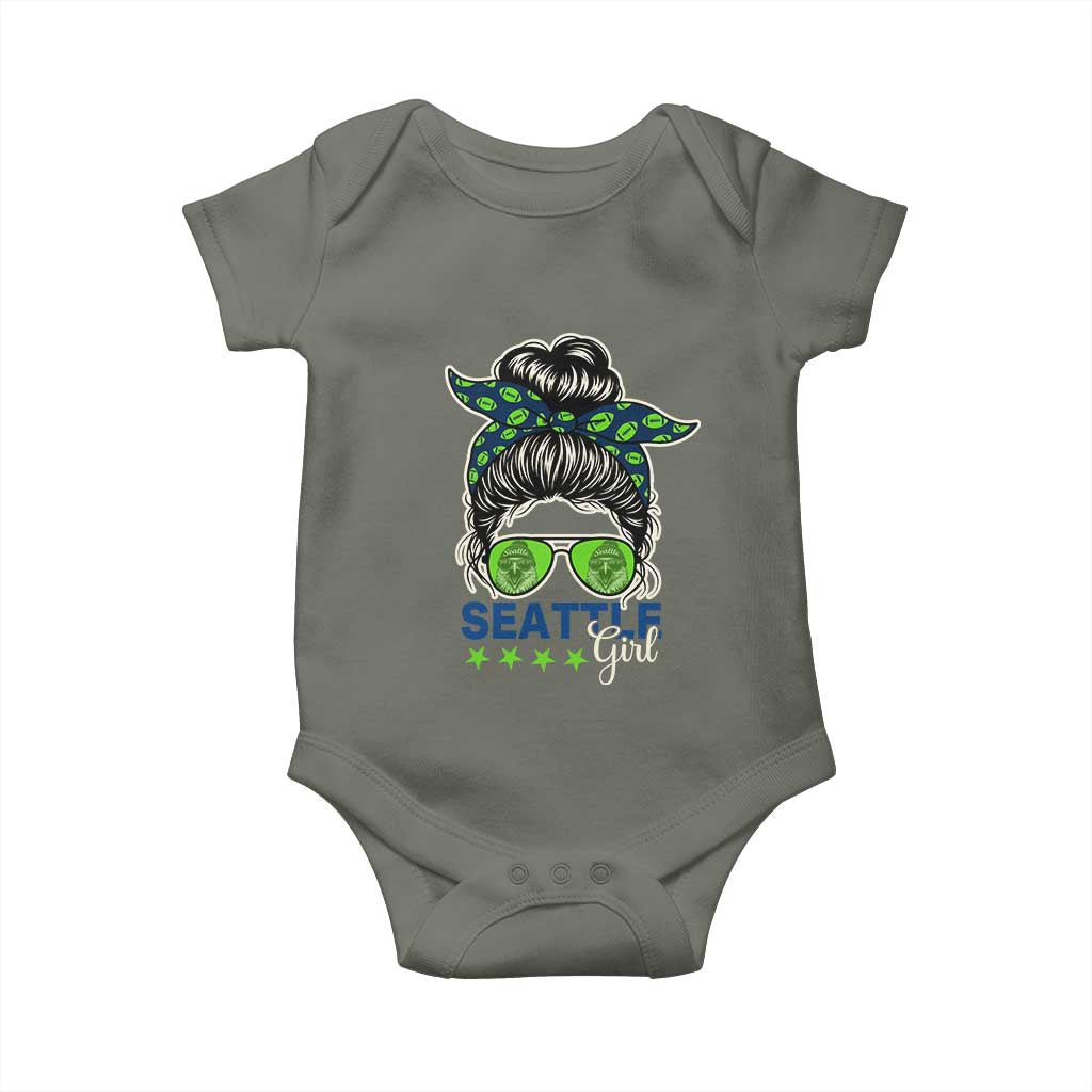 Seattle Girl Football Baby Onesie Messy Bun Game Day Sports Fan