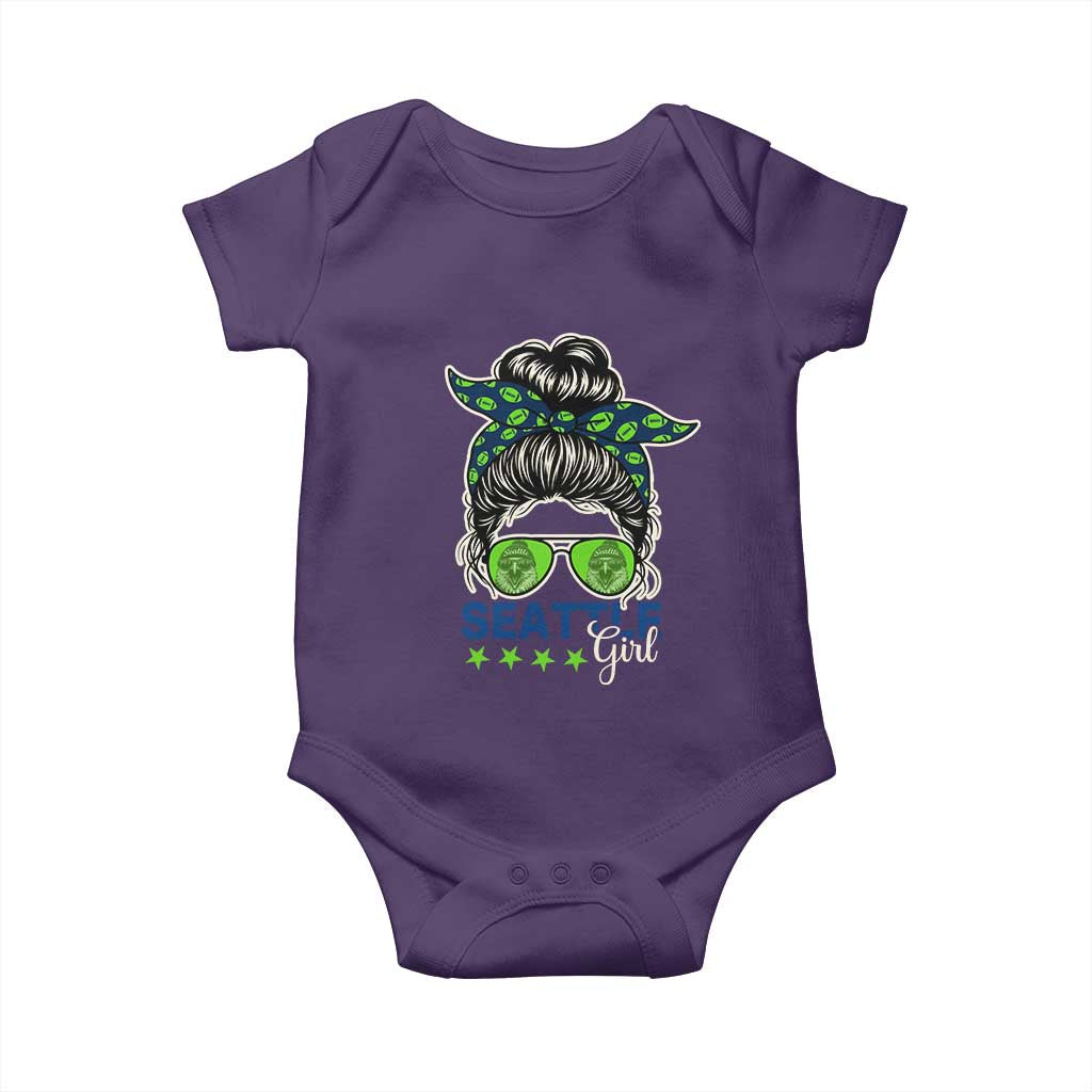 Seattle Girl Football Baby Onesie Messy Bun Game Day Sports Fan