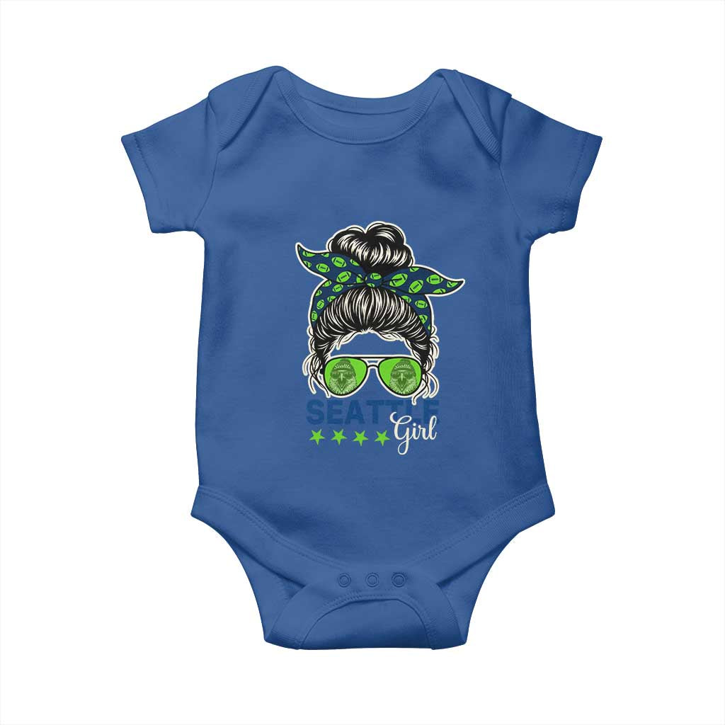 Seattle Girl Football Baby Onesie Messy Bun Game Day Sports Fan TS12 Royal Blue Print Your Wear