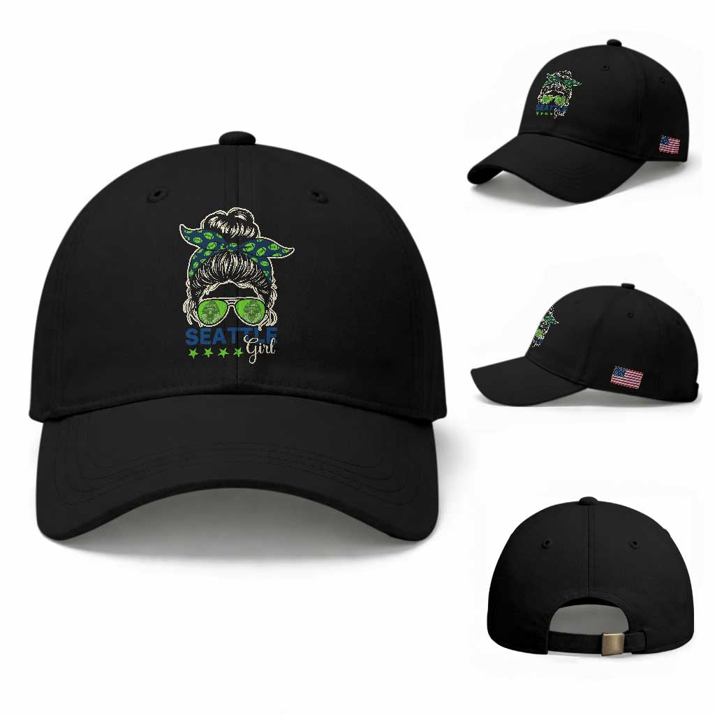 Seattle Girl Football Baseball Cap Messy Bun Game Day Sports Fan
