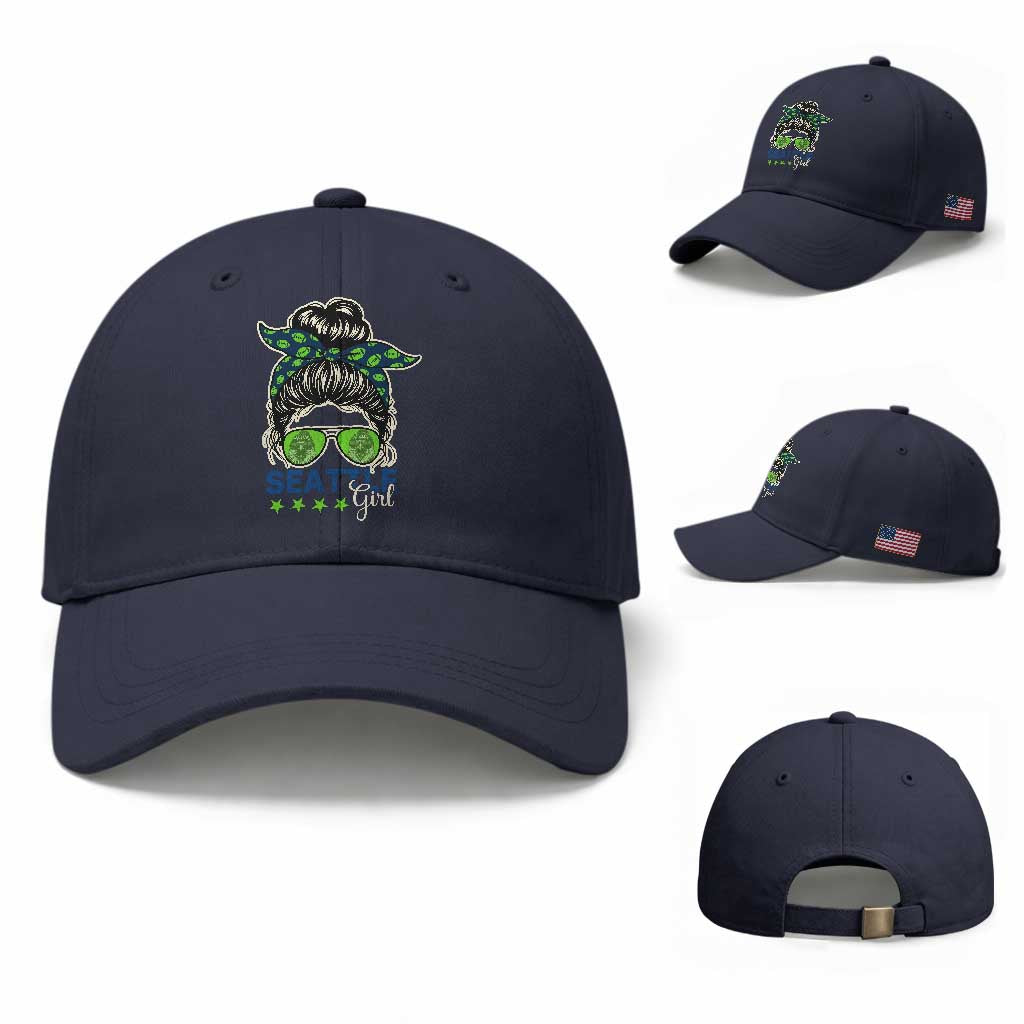 Seattle Girl Football Baseball Cap Messy Bun Game Day Sports Fan