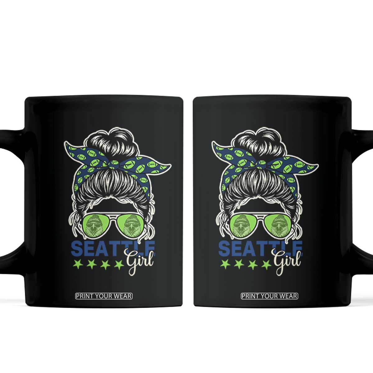 Seattle Girl Football Coffee Mug Messy Bun Game Day Sports Fan TS12 Black Print Your Wear
