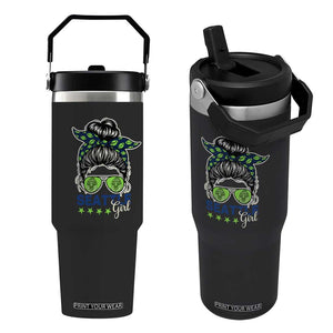 Seattle Girl Football Flip Straw Tumbler Messy Bun Game Day Sports Fan