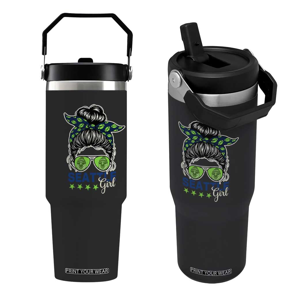 Seattle Girl Football Flip Straw Tumbler Messy Bun Game Day Sports Fan TS12 One Size: 30 oz Black Print Your Wear