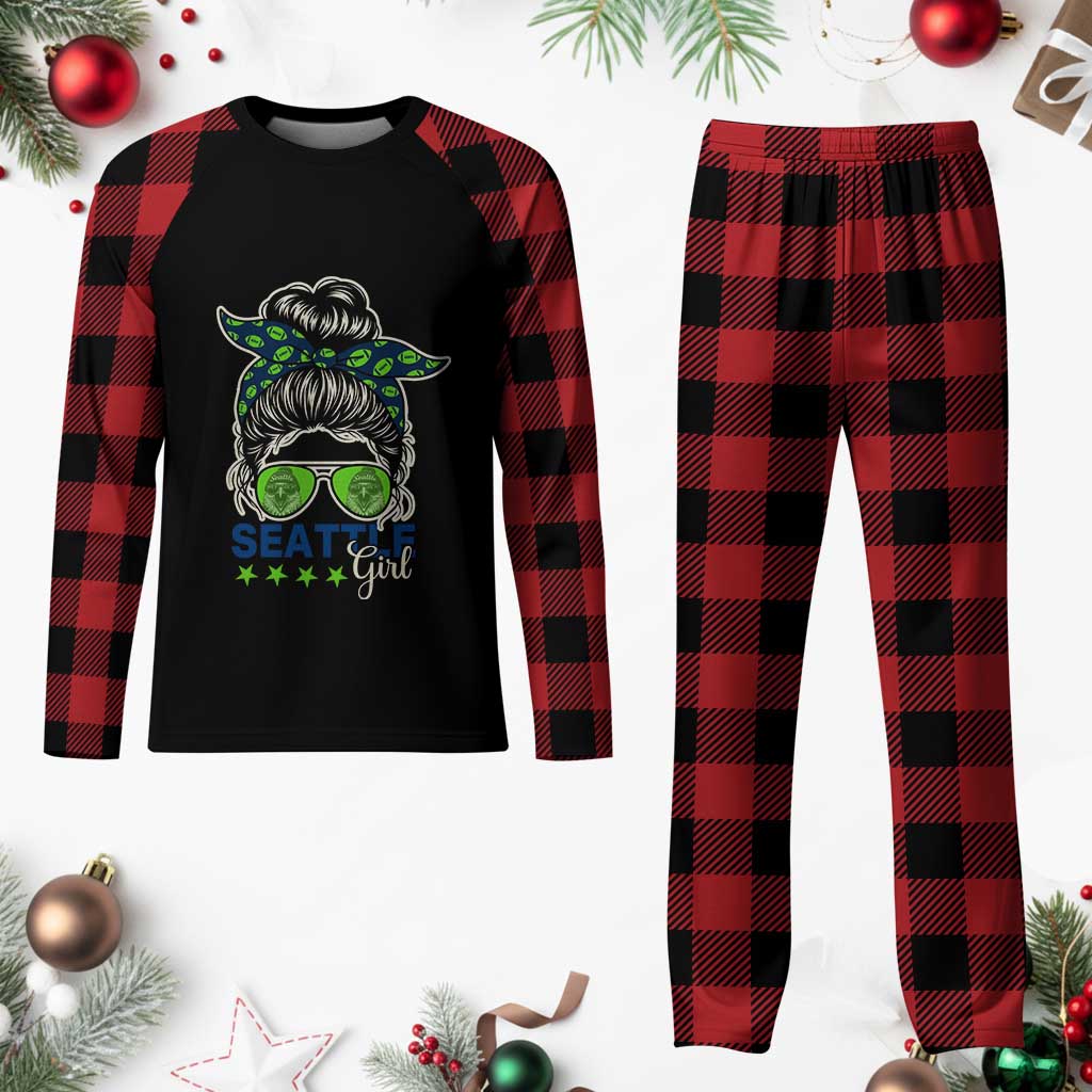 Seattle Girl Football Plaid Pajama Set Messy Bun Game Day Sports Fan TS12 Buffalo Plaid Print Your Wear