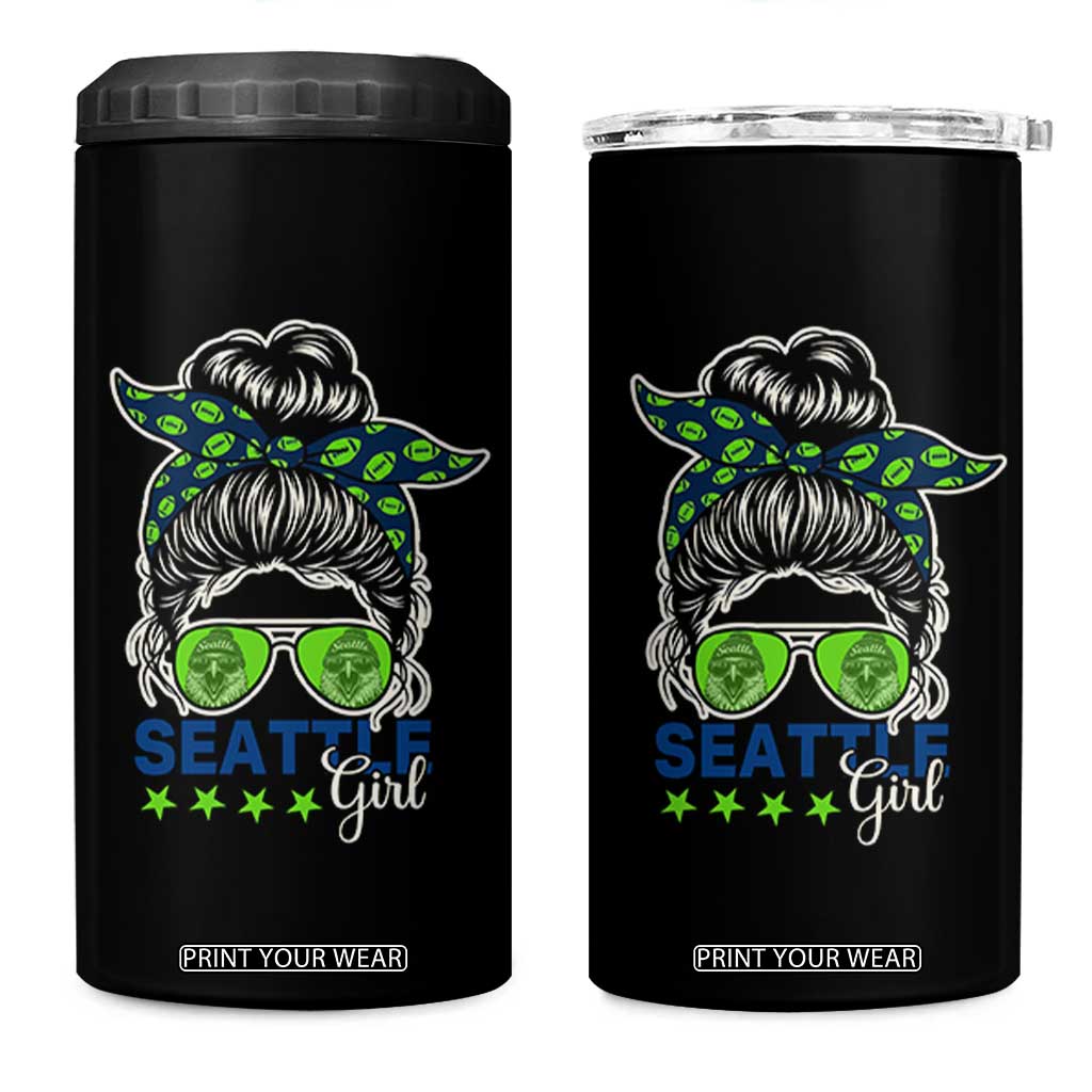 Seattle Girl Football 4 in 1 Can Cooler Tumbler Messy Bun Game Day Sports Fan TS12 One Size: 16 oz Black Print Your Wear