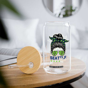 Seattle Girl Football Glass Can Messy Bun Game Day Sports Fan