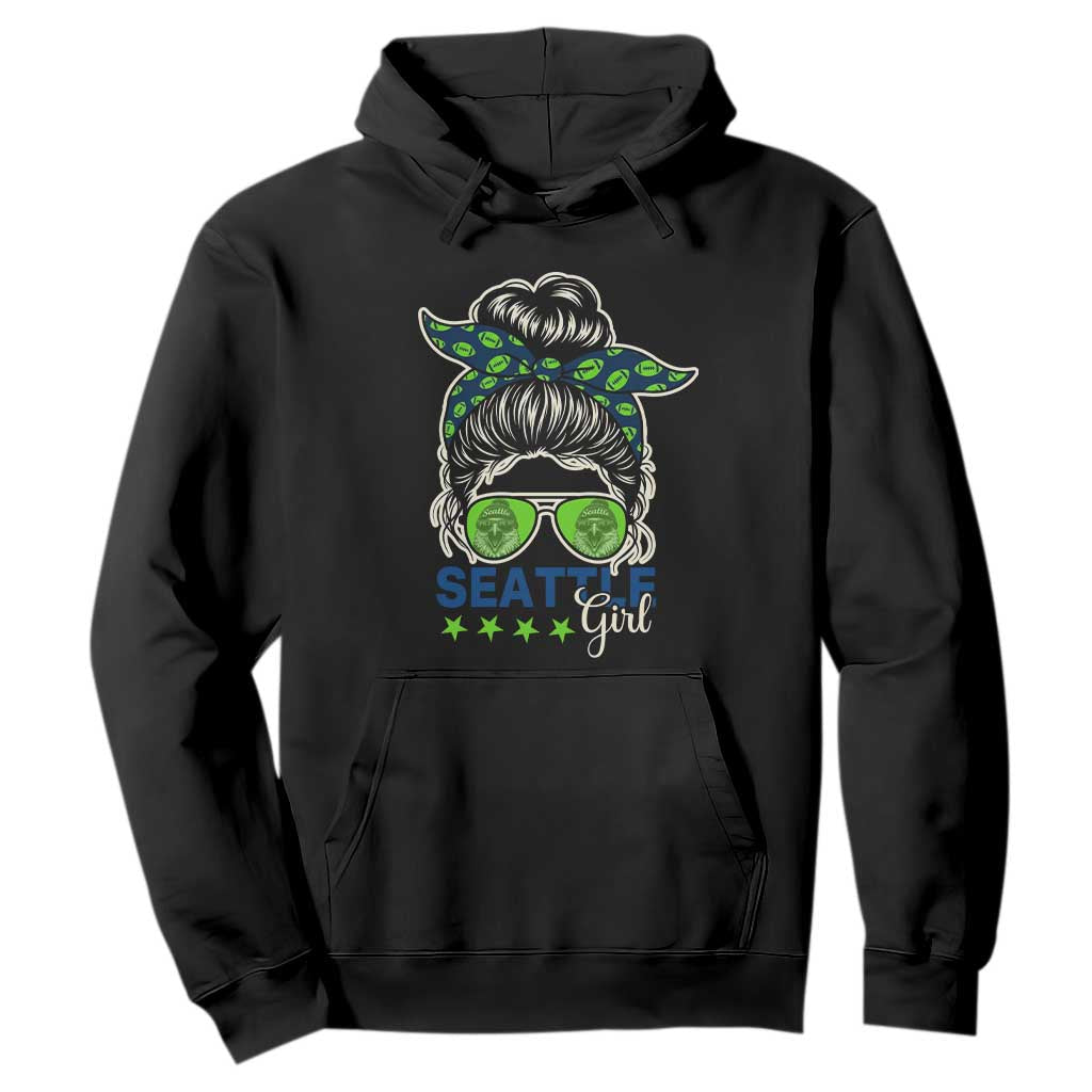 Seattle Girl Football Hoodie Messy Bun Game Day Sports Fan