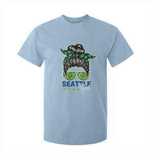 Seattle Girl Football T Shirt For Kid Messy Bun Game Day Sports Fan