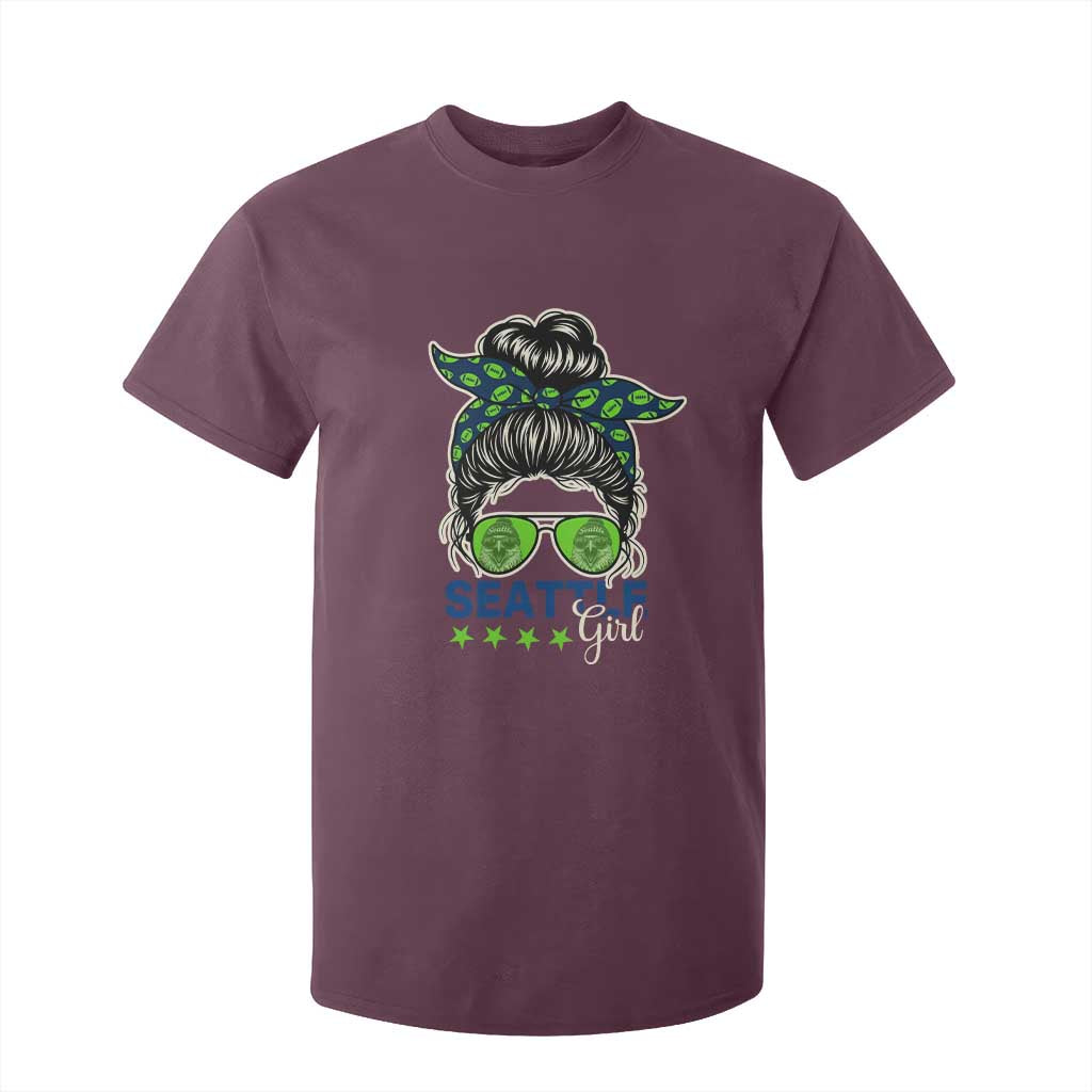 Seattle Girl Football T Shirt For Kid Messy Bun Game Day Sports Fan
