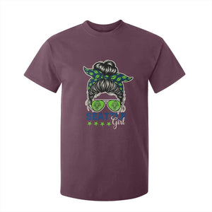 Seattle Girl Football T Shirt For Kid Messy Bun Game Day Sports Fan