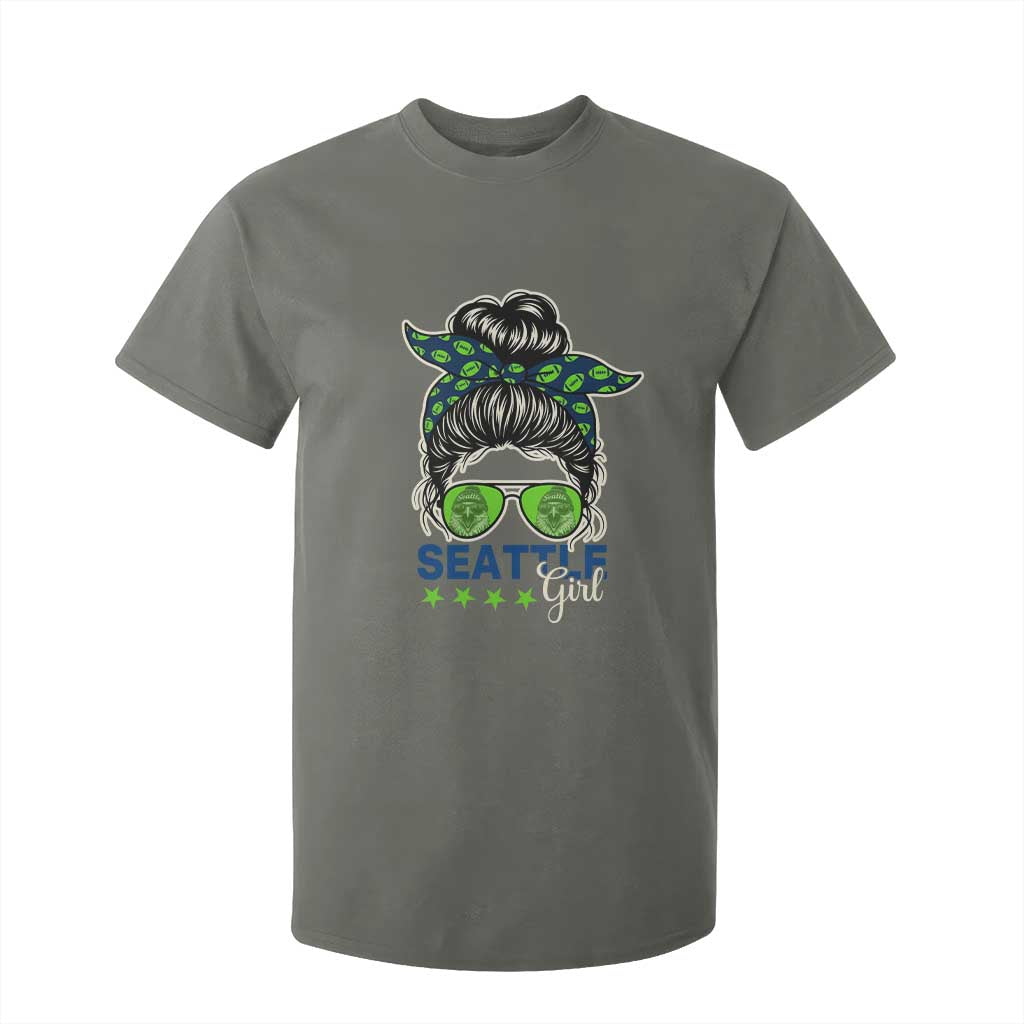 Seattle Girl Football T Shirt For Kid Messy Bun Game Day Sports Fan