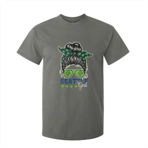 Seattle Girl Football T Shirt For Kid Messy Bun Game Day Sports Fan