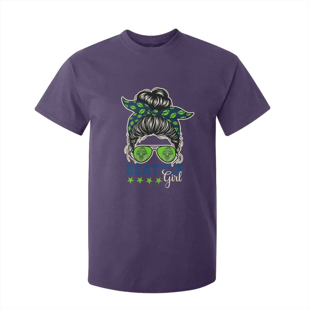 Seattle Girl Football T Shirt For Kid Messy Bun Game Day Sports Fan