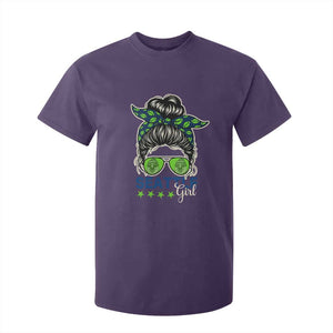 Seattle Girl Football T Shirt For Kid Messy Bun Game Day Sports Fan