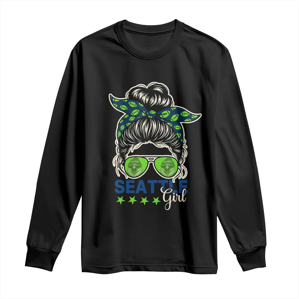 Seattle Girl Football Long Sleeve Shirt Messy Bun Game Day Sports Fan