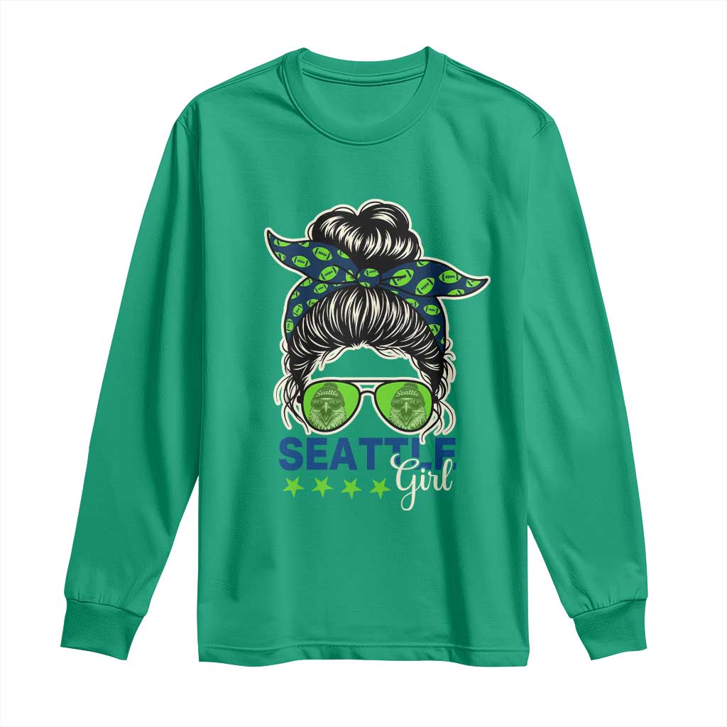 Seattle Girl Football Long Sleeve Shirt Messy Bun Game Day Sports Fan
