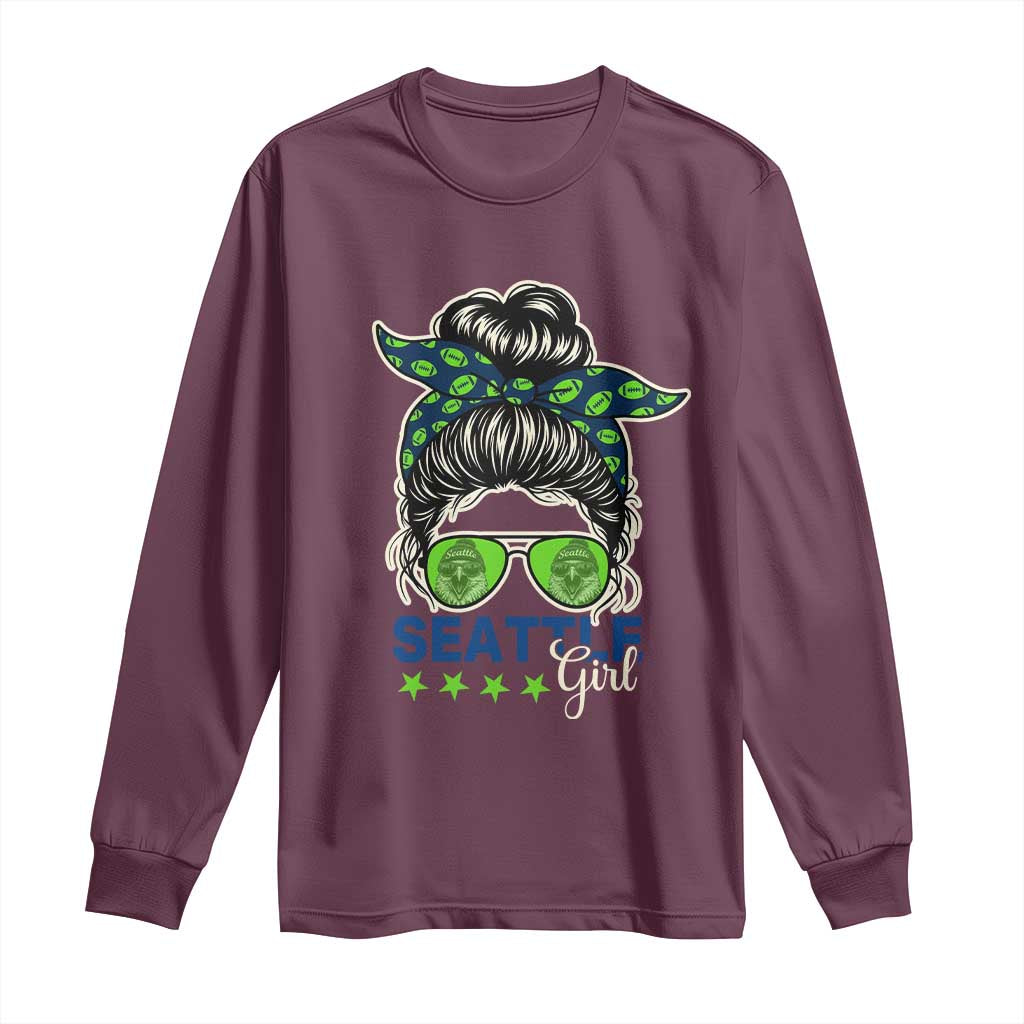 Seattle Girl Football Long Sleeve Shirt Messy Bun Game Day Sports Fan