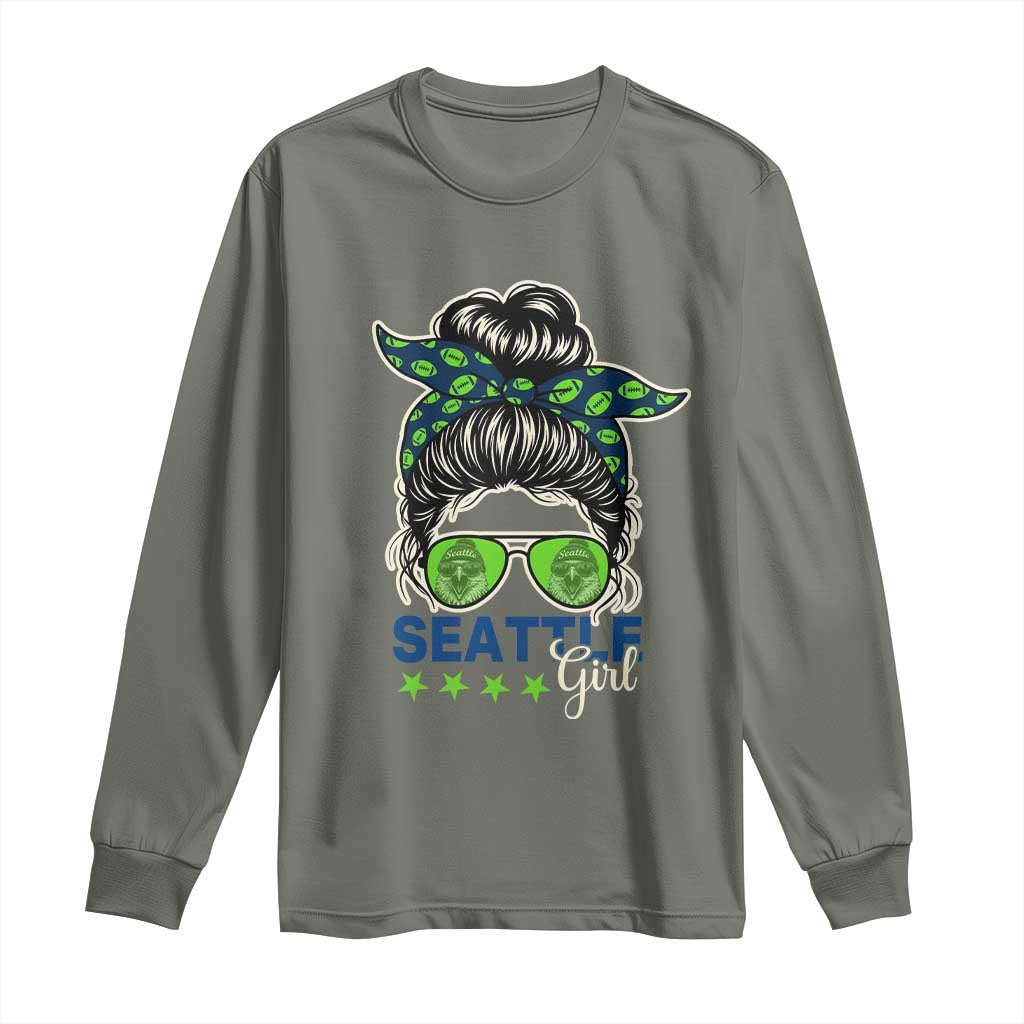 Seattle Girl Football Long Sleeve Shirt Messy Bun Game Day Sports Fan