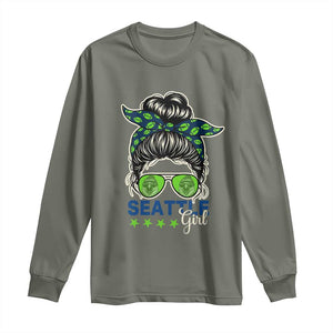 Seattle Girl Football Long Sleeve Shirt Messy Bun Game Day Sports Fan