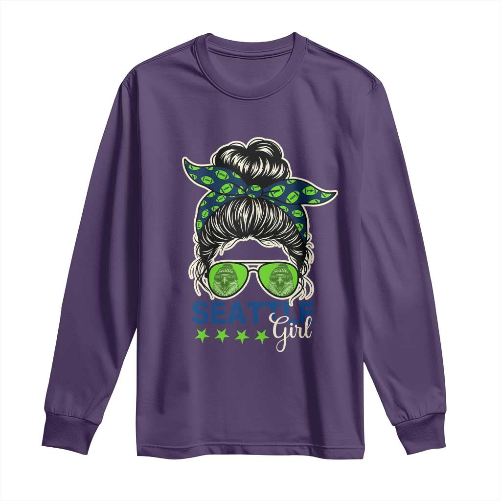 Seattle Girl Football Long Sleeve Shirt Messy Bun Game Day Sports Fan