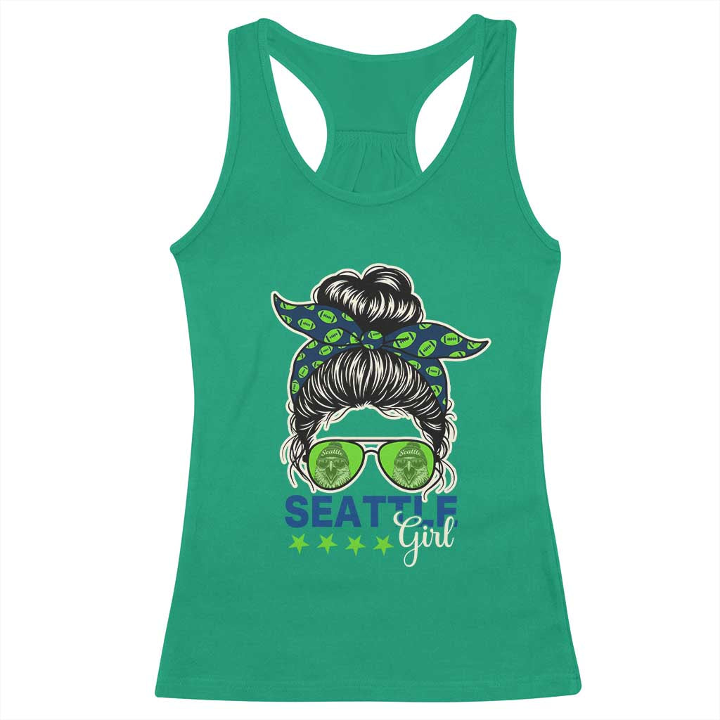 Seattle Girl Football Racerback Tank Top Messy Bun Game Day Sports Fan