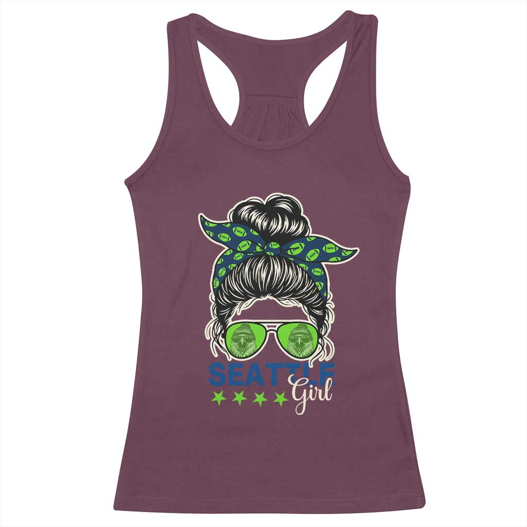 Seattle Girl Football Racerback Tank Top Messy Bun Game Day Sports Fan