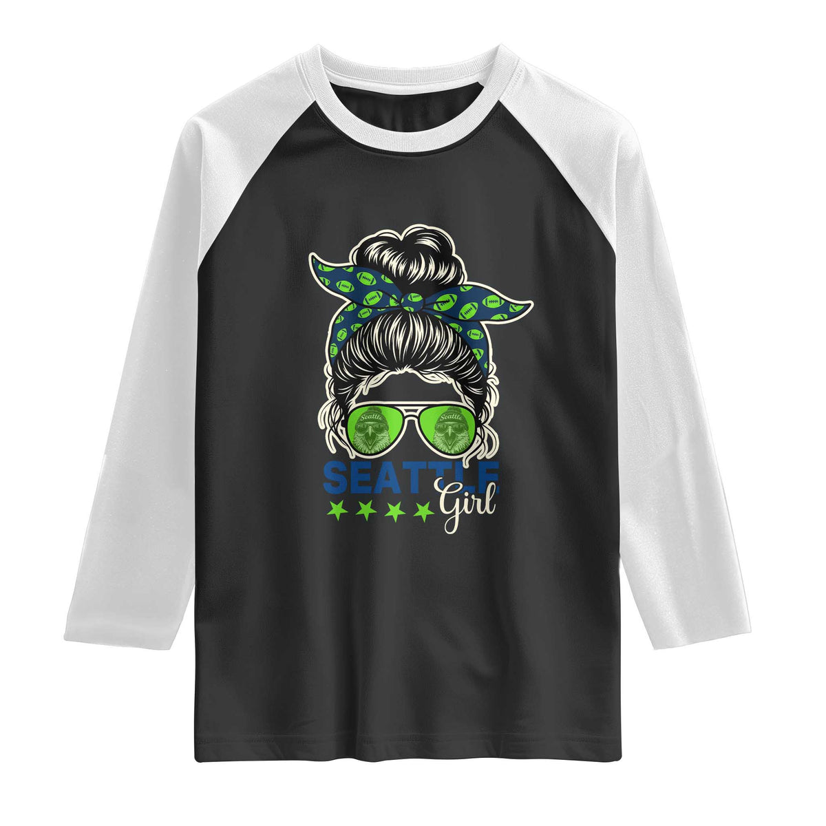 Seattle Girl Football Raglan Shirt Messy Bun Game Day Sports Fan