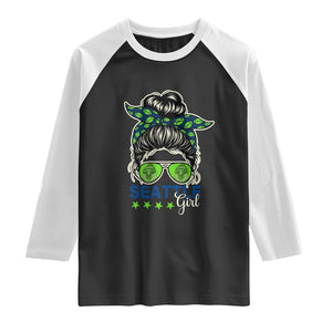 Seattle Girl Football Raglan Shirt Messy Bun Game Day Sports Fan