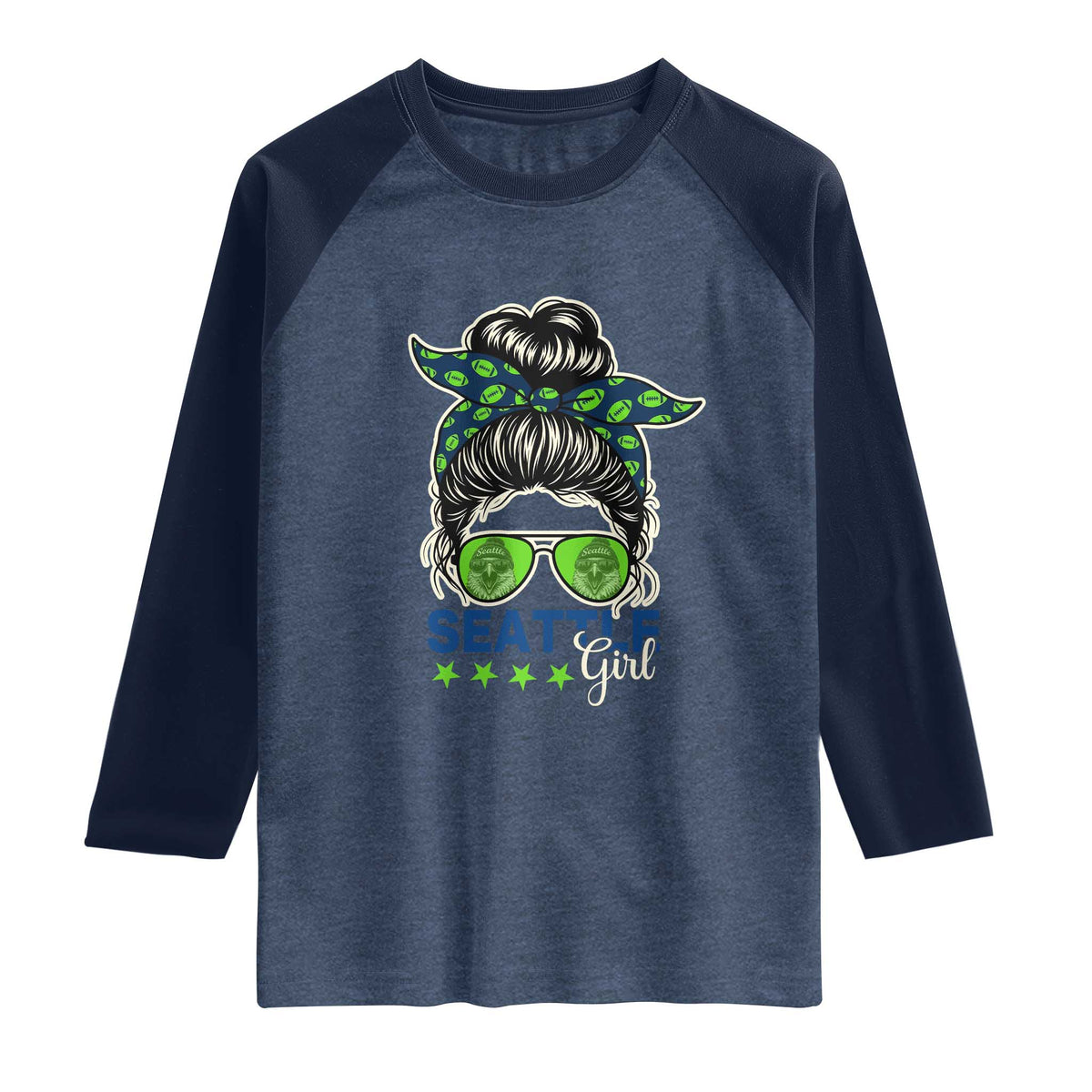 Seattle Girl Football Raglan Shirt Messy Bun Game Day Sports Fan