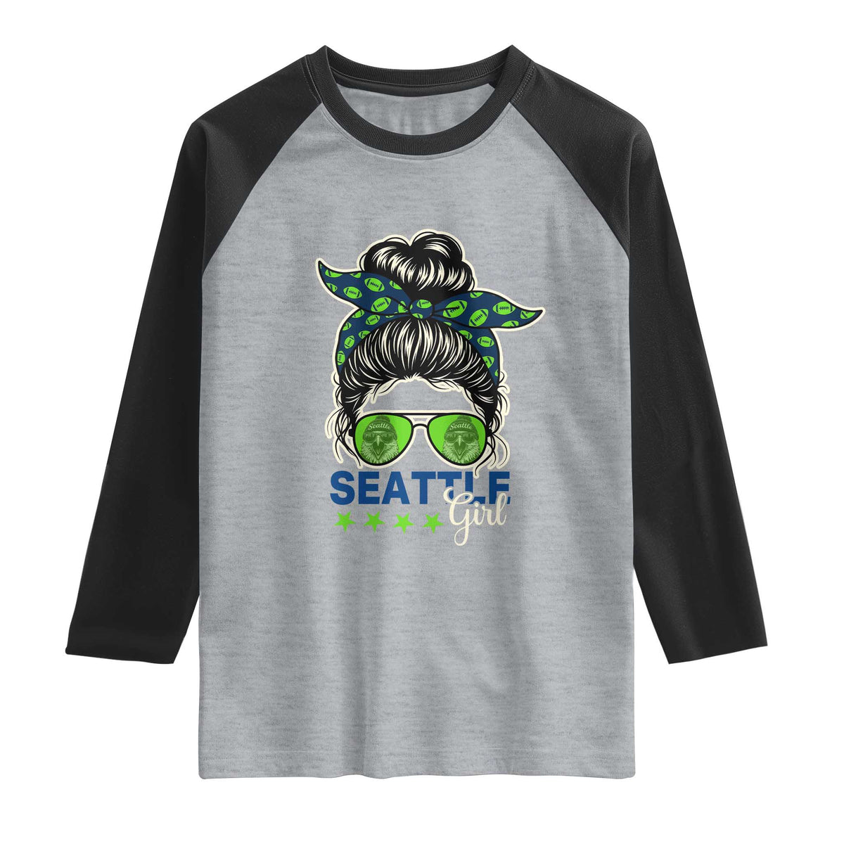 Seattle Girl Football Raglan Shirt Messy Bun Game Day Sports Fan