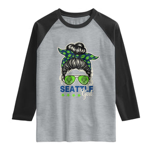 Seattle Girl Football Raglan Shirt Messy Bun Game Day Sports Fan