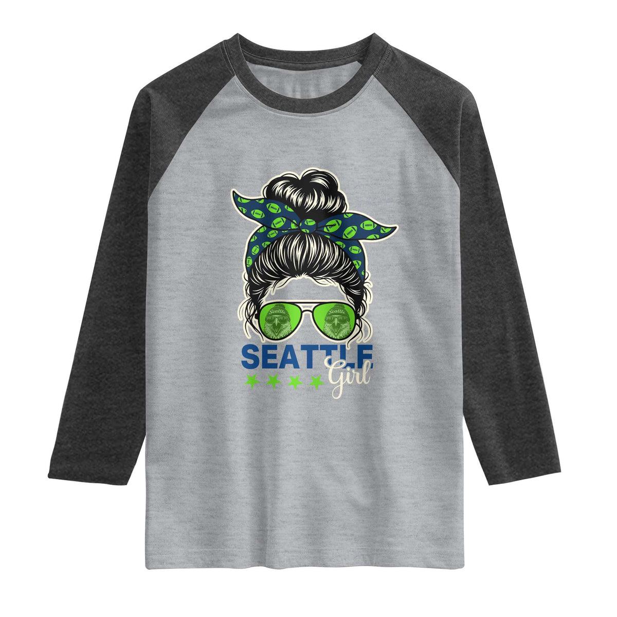 Seattle Girl Football Raglan Shirt Messy Bun Game Day Sports Fan