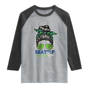 Seattle Girl Football Raglan Shirt Messy Bun Game Day Sports Fan