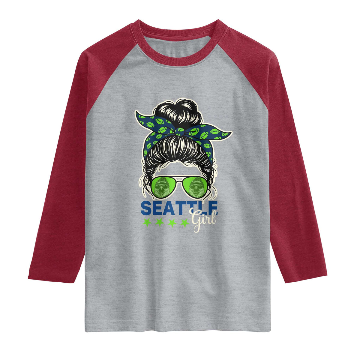 Seattle Girl Football Raglan Shirt Messy Bun Game Day Sports Fan