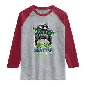 Seattle Girl Football Raglan Shirt Messy Bun Game Day Sports Fan