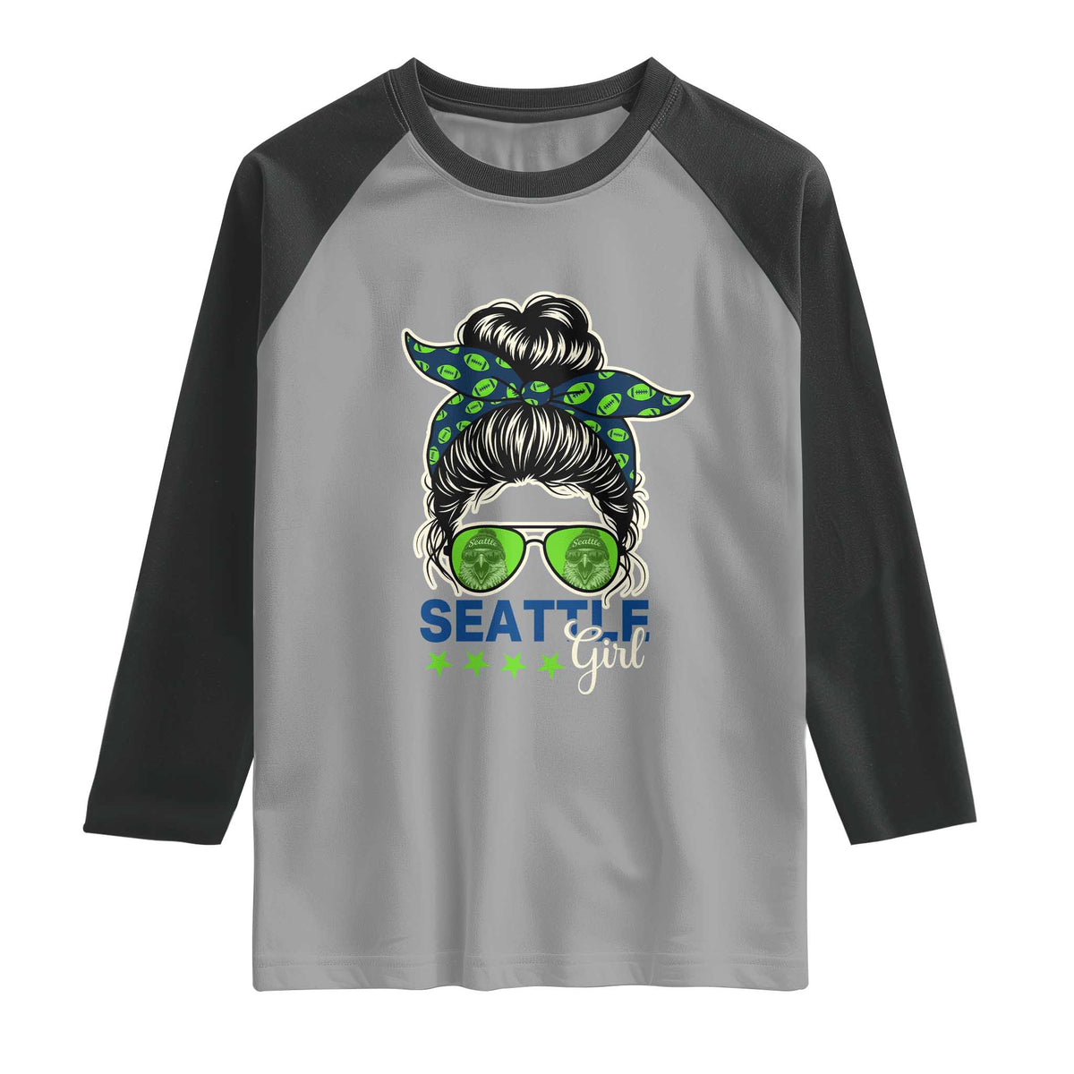 Seattle Girl Football Raglan Shirt Messy Bun Game Day Sports Fan